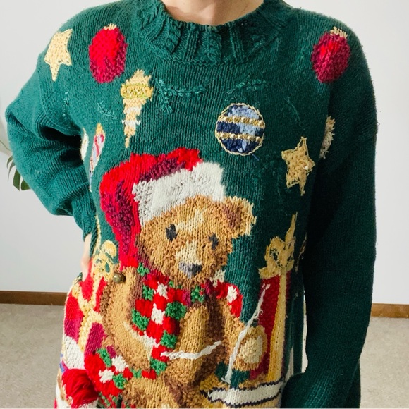 VINTAGE FASHION BUG Teddy Bear Christmas Sweater - Picture 1 of 8